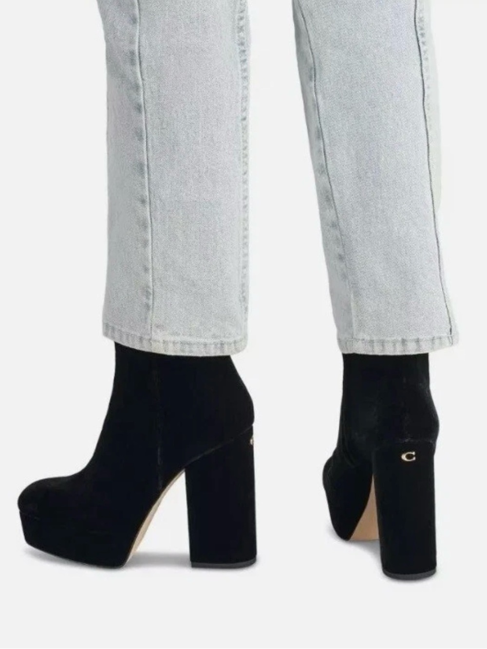 Coach Lona Black Suede Platform Block Heel Ankle Boots size 8.5